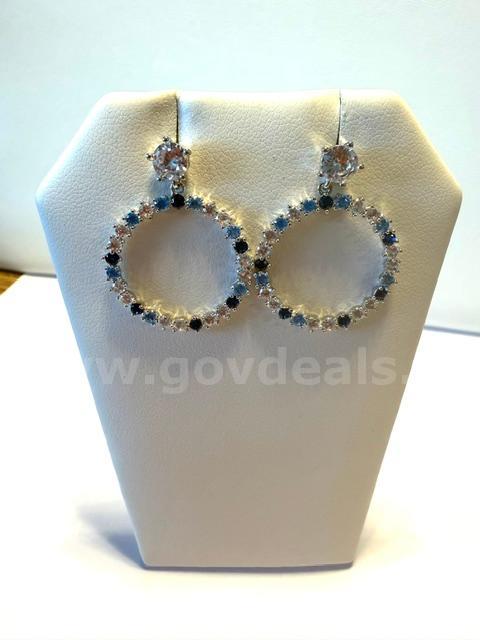 Gorgeous, Rhodium Clad (Silver), Sapphire CZ, Circle Earrings