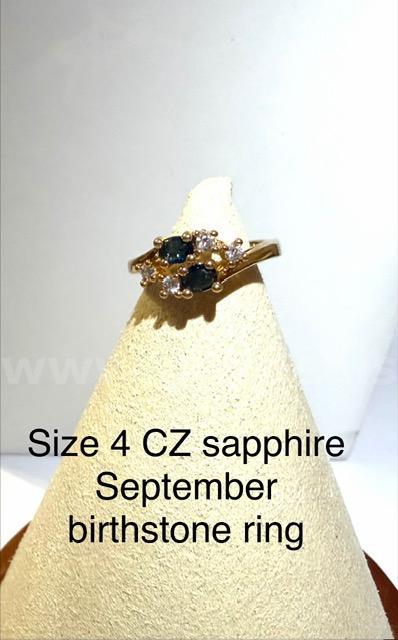 Gorgeous, Ladies, Size 4, CZ Sapphire, (September) Birthstone Ring, 24k Real Gold Filled