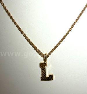 Beautiful, 1MM, Rope Chain Necklace, 18 Inch, W/“L” Initial Pendant, 24k Real Gold Filled