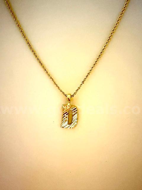 Gorgeous, 1MM, 22", Diamond Cut Rope Chain Necklace, W/Diamond Cut Initial "D" Pendant, 24k Real Gold Filled