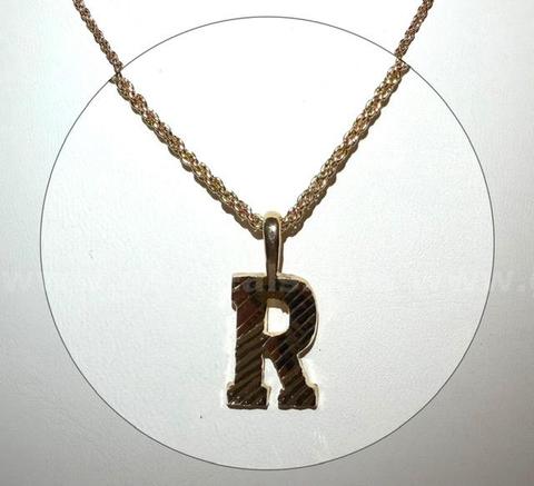 Gorgeous, 1MM, 22", Diamond Cut Rope Chain Necklace, W/"R" Initial Pendant, 24k Real Gold Filled