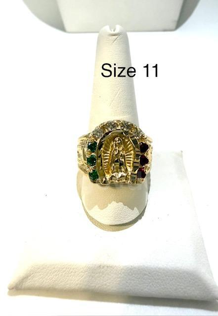 Gorgeous, Size 11, Men's, CZ Emerald and Ruby, Lady Guadalupe Ring, 24k Real Gold Filled