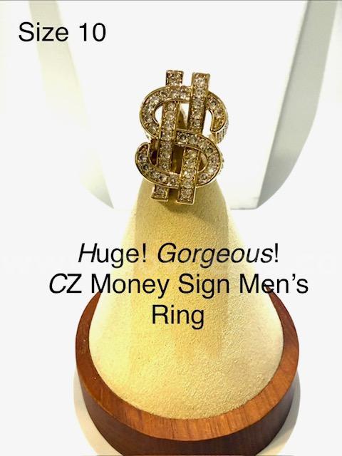 Large, Men's, Bling CZ Money Sign Ring, Size 10, 24k Real Gold Filled