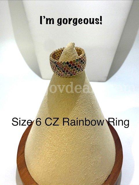 Gorgeous, Size 6, 24k Real Gold Filled, CZ Rainbow Wedding Band/Ring