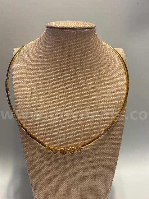 18” Ladies CZ Five Heart Omega Necklace 24K Gold Filled