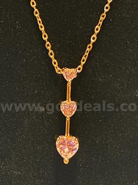Ladies Blush Pink CZ Heart Pendant W/ 18” Dainty Necklace 24K Gold Filled
