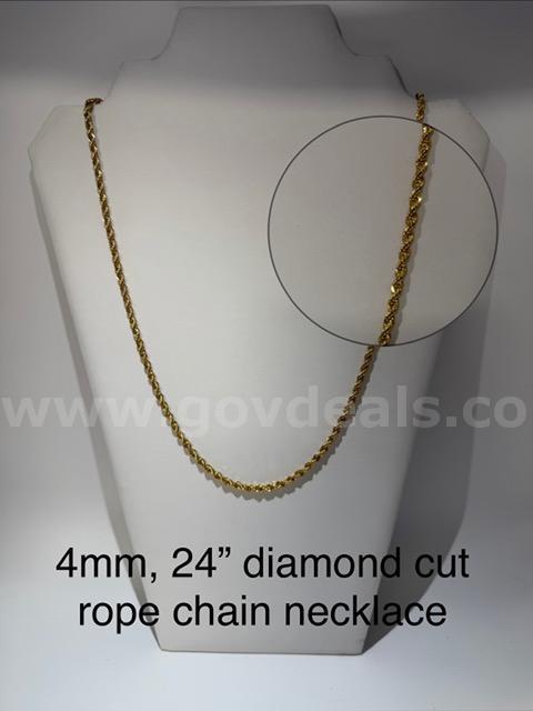 Gorgeous, 4MM, 30", Diamond Cut Rope Chain Necklace, Real 24k Gold Filled