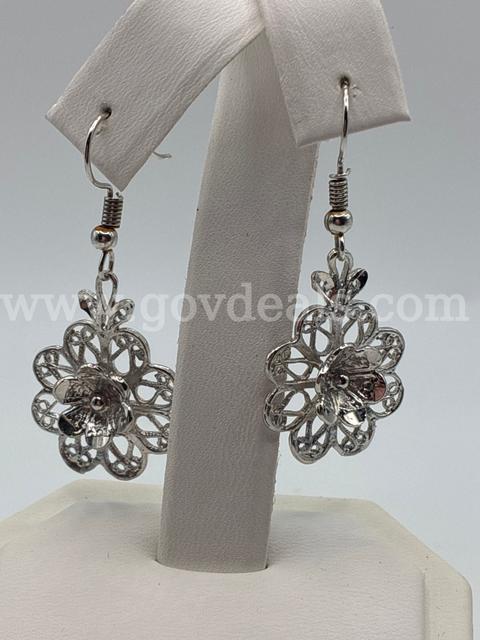 Rhodium Clad (Silver ) Flower Earrings.
