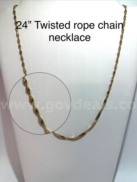 Beautiful, 24 Inch, Twisted Rope Chain Necklace, Real 24k Gold Filled