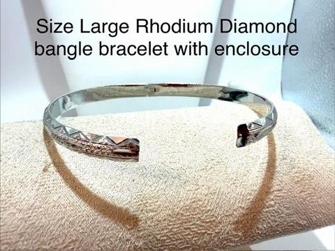 Beautiful, Rhodium Clad (Silver), Size Large, Diamond Cut Bangle Bracelet