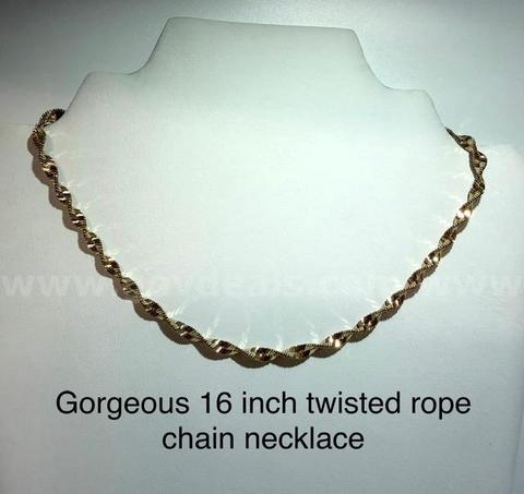 Gorgeous, 16 Inch, Twisted Rope Chain Necklace, Real 24k Gold Filled