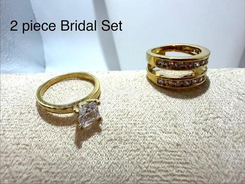 Gorgeous! Size 6, Ladies, 2 Piece, CZ Princess Cut Bridal Ring Set, Real 24k Gold Filled