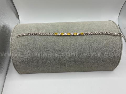 8” Ladies Rhodium Clad (Silver) , CZ Birthstone Citrine Tennis Bracelet