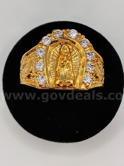 Men's, Size 14, CZ Lady of Guadalupe Ring, 24k Real Gold Filled.