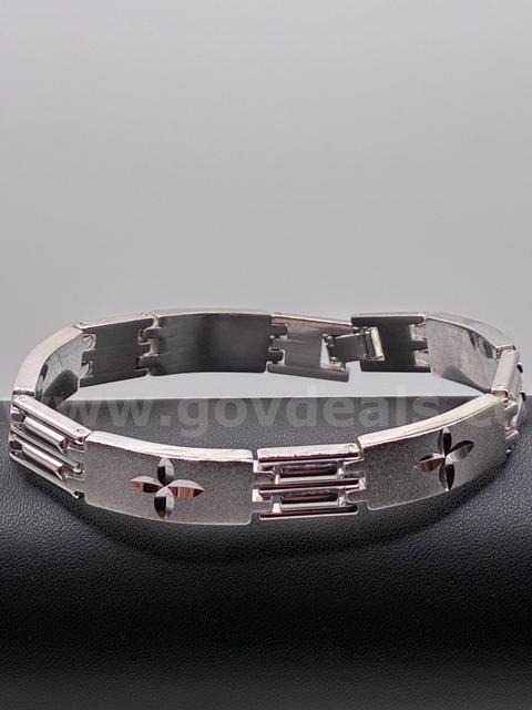 8”, Diamond Cut, Rhodium Clad (Silver),  Geometric Link Bracelet