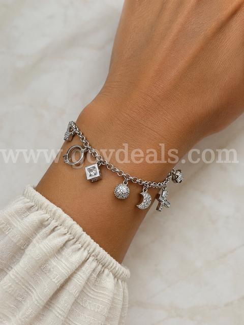 9” Rhodium Clad (Silver) Bridal CZ Charm Bracelet