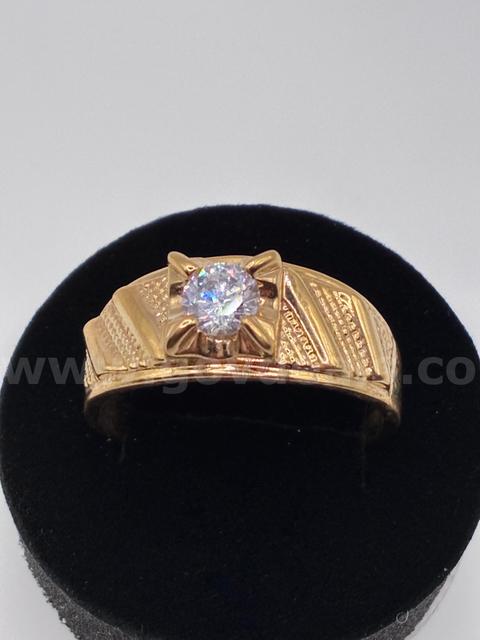 Size 13.5, Diamond-cut Mens Solitaire Ring, 24K Gold Filled