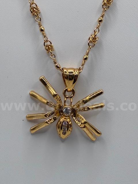 20β Byzantine Necklace W/ CZ Spider Pendant, 24K Gold Filled