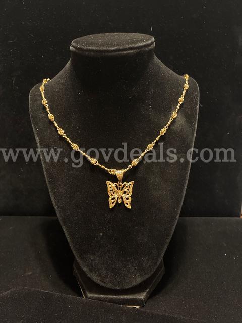 22” Knot Station Necklace W/ Butterfly Pendant, Real 24K Gold Filled.