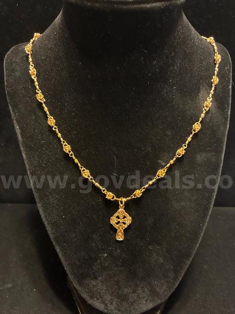 18” Knot Station Necklace W/ Celtic Cross Pendant, Real 24K Gold Filled.