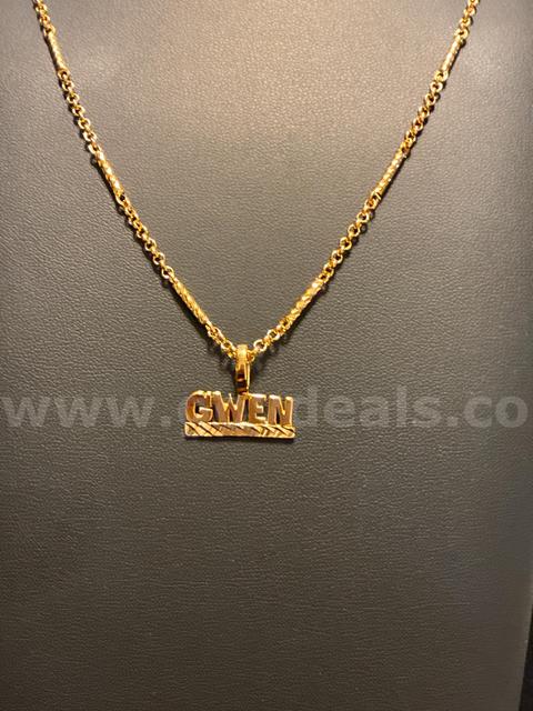 “Gwen” Pendant W/ 22” Dainty Rolo Necklace. 24K Real Gold Filled.