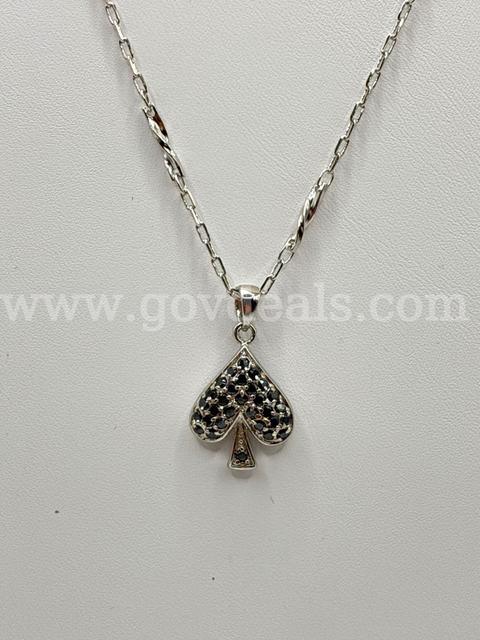 24” Dainty Rolo Link Necklace W/ Onyx CZ Spades Pendant, 24K Real Gold Filled.
