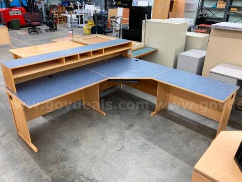 Blue 4 Piece Locally Made Wooden Desk with keyboard tray