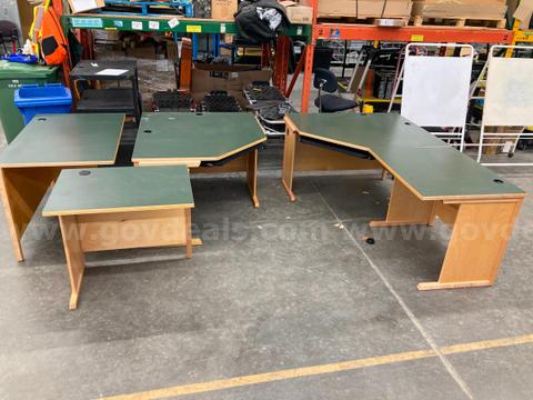 5 Pieces of Green Locally Made Wooden Desks with keyboard trays
