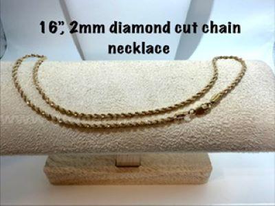 2MM, 16 Inch, Real 24k Gold Filled, Diamond Cut Rope Chain Necklace