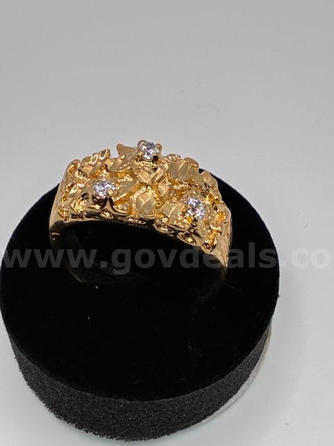Size 8 Menβs Diamond Cut Nugget Ring W/CZ 24K Real Gold Filled.