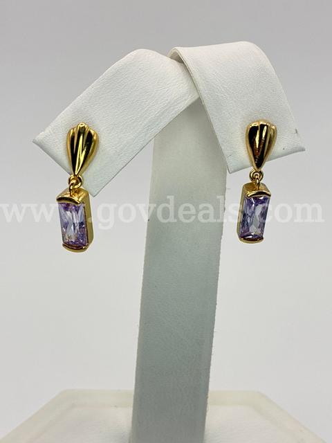 Beautiful, Real 24k Gold Filled, Lavender CZ Baguette Drop Earrings.
