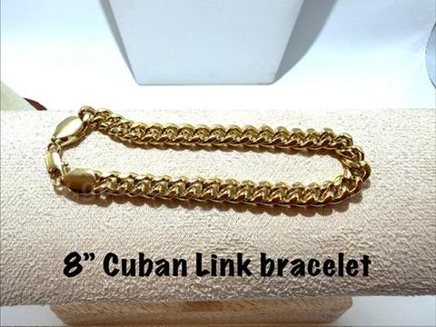 8 Inch, Men's, Real 24k Gold Filled, Cuban Link Bracelet