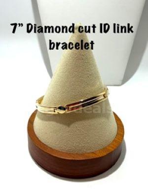 Ladies, 7 Inch, Real 24k Gold Filled, Diamond Cut, ID Link Bracelet