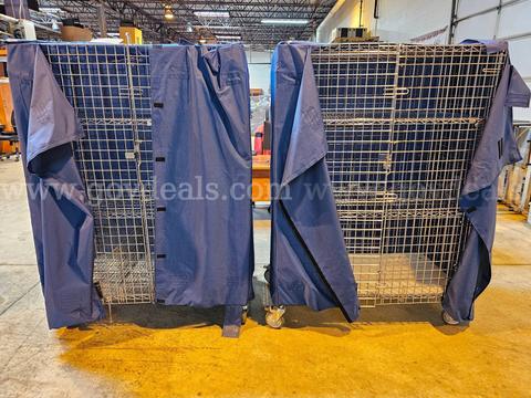 Lot of 2- Uline Metal Racks On Wheels W/ Blue Uline Covers-  61" H  X  48" W