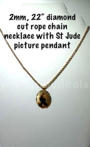 Gorgeous, 2MM, 22 Inch, Real 24k Gold Filled, Diamond Cut Rope Chain W/Saint Jude Picture Pendant