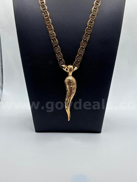 Gorgeous, Heavy, 21 Inch, Large Gucci Style W/XL Italian Horn, Real 24k Gold Filled Chain Necklace