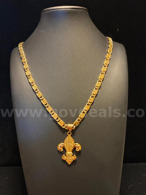 Gorgeous, Real 24k Gold Filled, 24”, Byzantine Chain with Fleur-de-Lis Pendant.