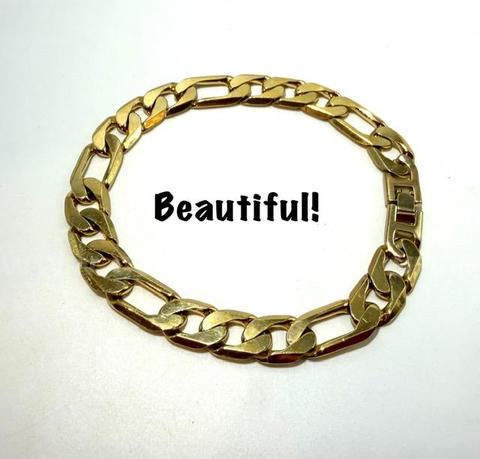 Beautiful, 10”, Real 24k Gold Filled, Men’s Figaro Bracelet