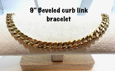 Beautiful, Unisex, 9 Inch, Real 24k Gold Filled Beveled Curb Link Bracelet