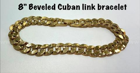 Lovely, 8 Inch, Real 24k Gold Filled, Beveled Cuban Link Bracelet