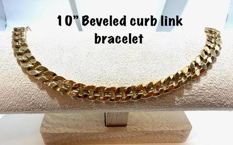 Beautiful, 10 Inch, Men's, Real 24k Gold Filled, Beveled Curb Length Bracelet