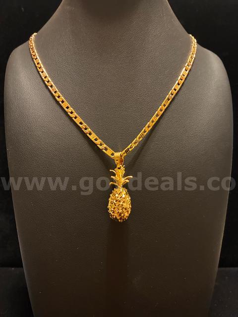 ALOHA! 24” Roman Link Necklace with Diamond-Cut Pineapple Pendant, 24K Real Gold Filled.