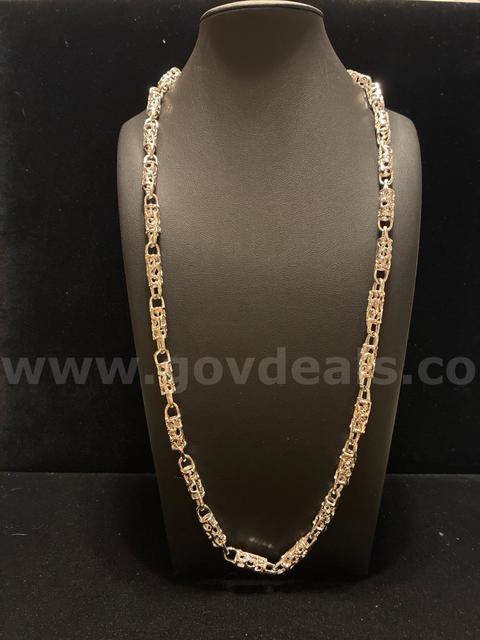 Gorgeous, Rhodium Clad (Silver), 24” Filigree Barrel Link Necklace.