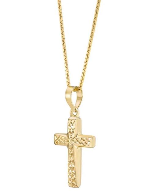 14K Real Gold! Shimmering 18” Box Chain W/ Cross Pendant. 3.2 grams