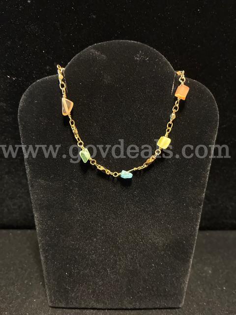 Beautiful, 7”, Candy Gem Station Necklace, 24K Real Gold Filled.