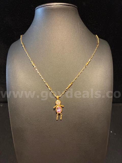 Dainty, 24”, Diamond-Cut Station Chain Necklace W/ October Baby Birthstone Pendant, 24K Real Gold Filled.