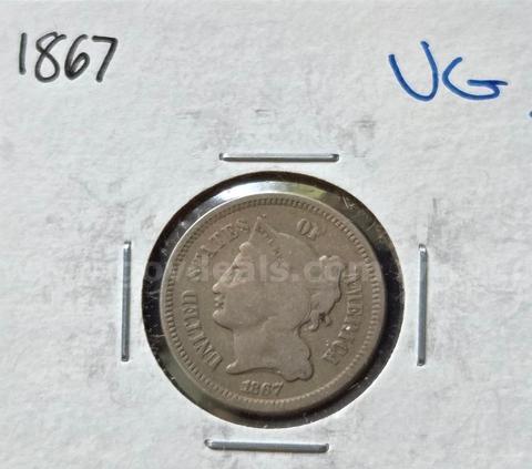 1867 Three-Cent Nickel first-year issue of this short-lived series, prized for its historical significance.