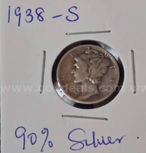 1938-S Mercury Dime | 90% Silver | Historic San Francisco Mint | Scarce Pre-war Coin| strong collector demand