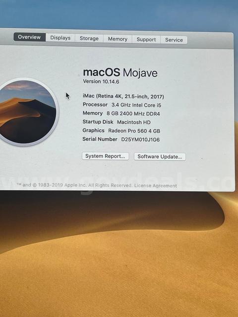 2017 iMac 21.5" retina 4K display 3.4 GHz Intel Core i5