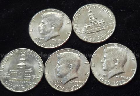 5 LOT - 1976-1976 Bicentennial Kennedy Half Dollar | Philadelphia Mint (No Mint Mark)